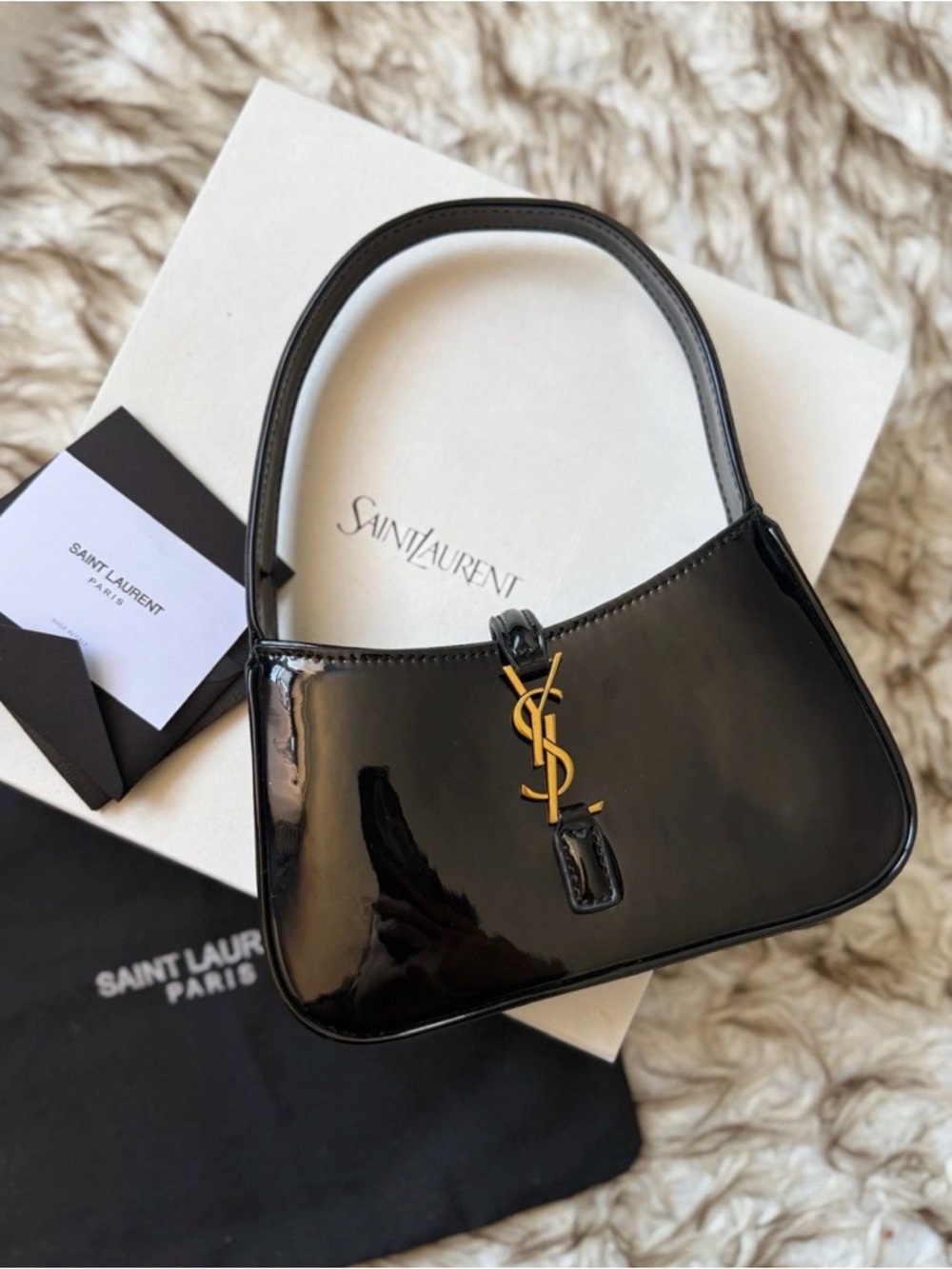 YSL Saint Laurent Women Shoulder Mini Bag Black Glossy